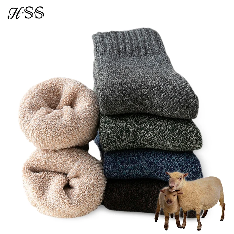 HSS Super Thicker Socks Men Merino Wool Rabbit Socks Against Cold Snow Arctic Winter Warm Sock Black Funny For Male 5Pairs/Lot men wool merino socks for winter thermal warm thick hiking boot heavy soft cozy socks for cold weather 5 pack