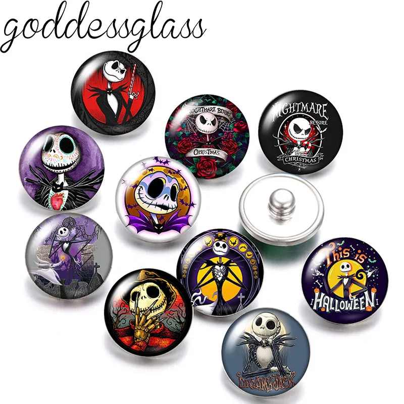 Disney The Nightmare Before Christmas Jack Skellington 10Pcs 12Mm/18Mm Bottoni Automatici Per 12Mm/18Mm Bracciali A Scatto Gioielli Fai Da Te