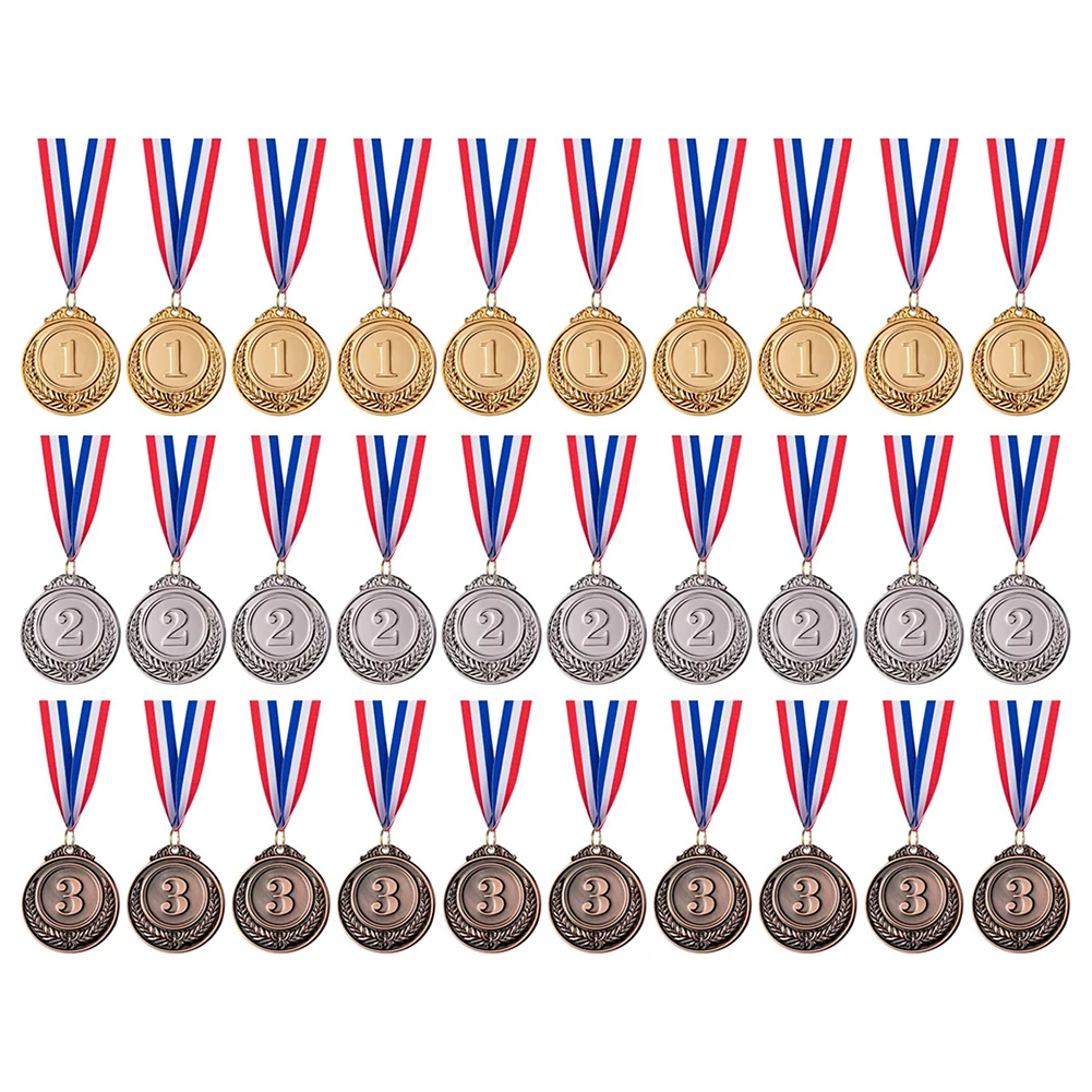 30pcs 2인치 금은동상 메달(목 리본 포함) 우승자 상 메달 어린이 스포츠 대회를 위한 라운드 골드 상