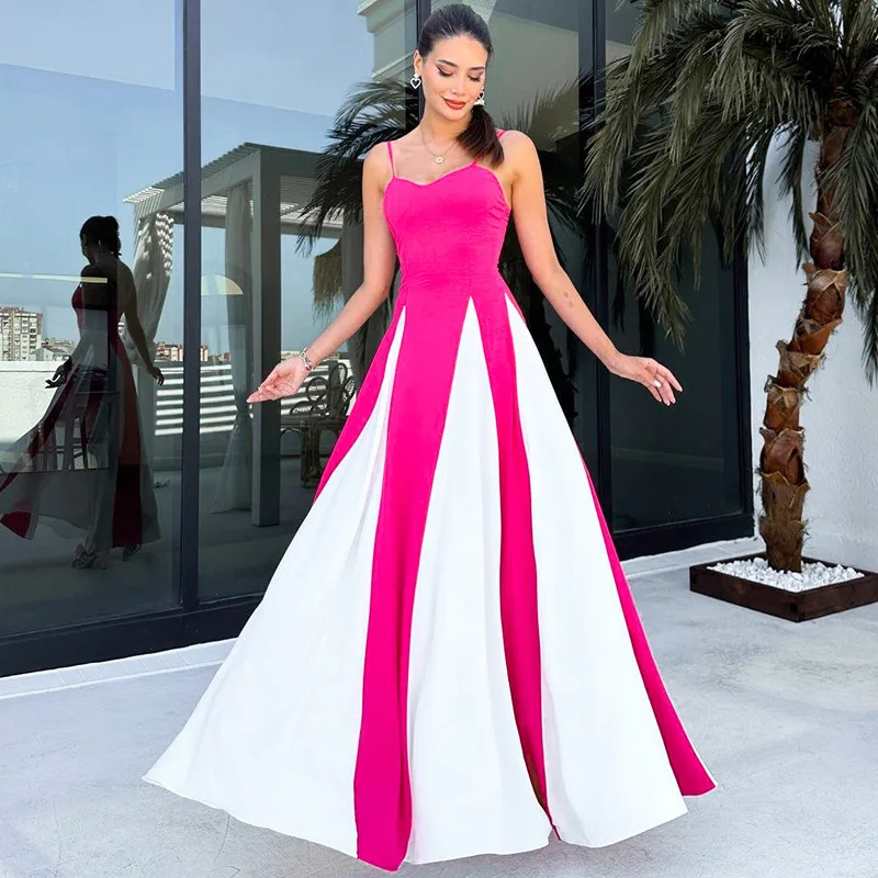 Spaghetti Strap Block Color Elegant Evening Ladies Dress Summer Fall Casual Clothes Y2K Streetwear Wholesale Dress