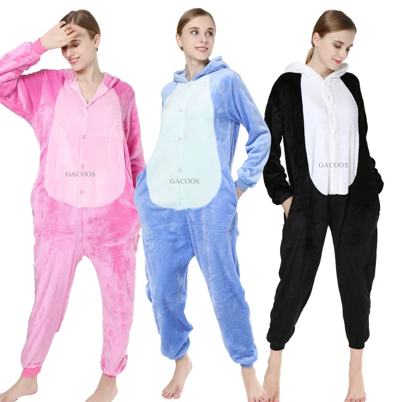 Stitch onesies for adults kids Halloween Christmas flannel hooded kigurumi pajamas anime cosplay costumes women mens jumpsuits