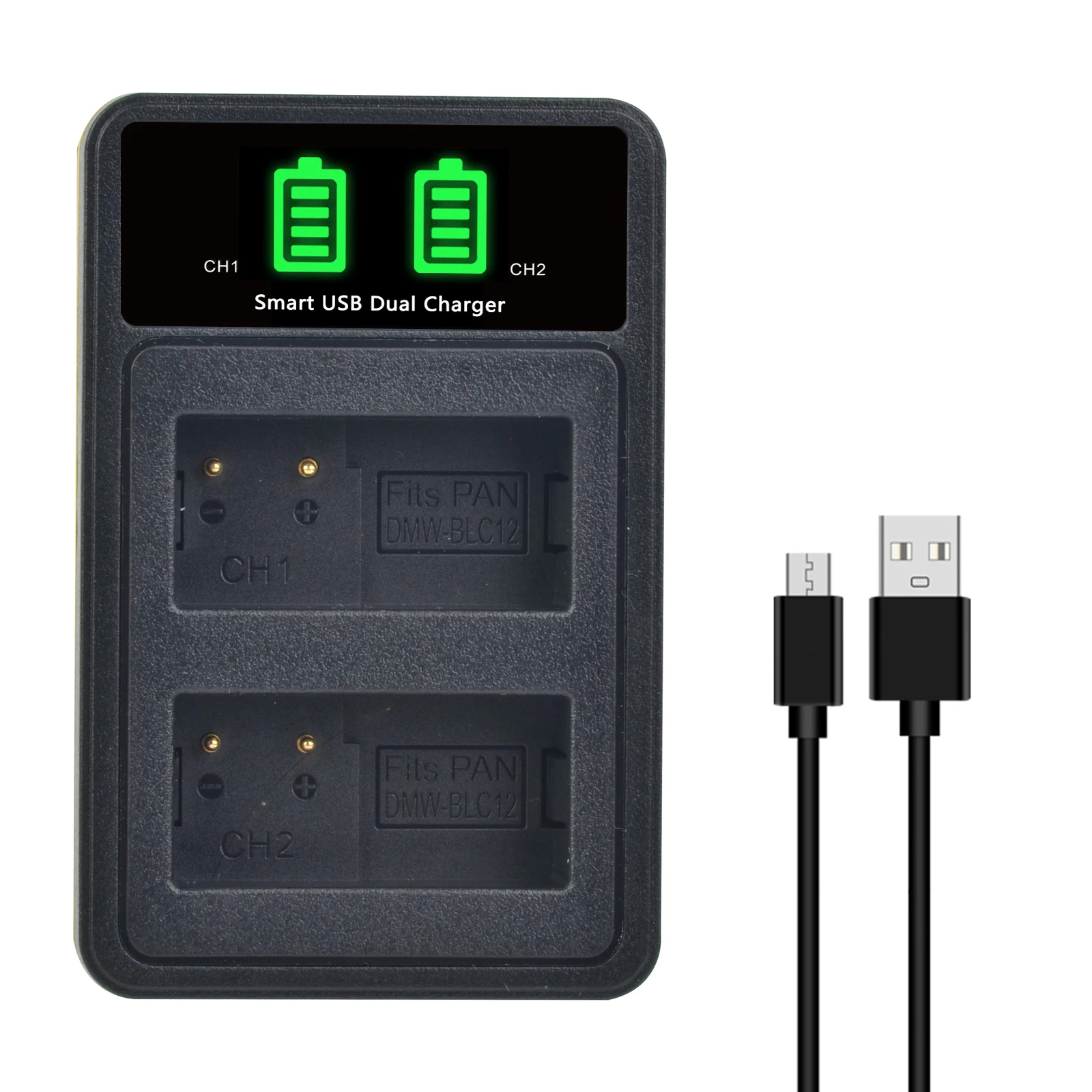 Pickle Power DMW-BLC12 バッテリー充電器、デュアル USB 充電器