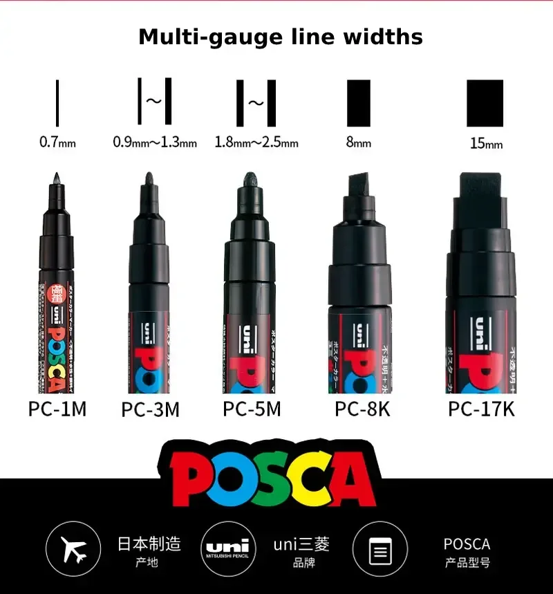 Posca 골드/실버 메탈릭 마커 화이트/블랙 페인트 아트 펜, 무독성 영구 전문 드로잉 도구 학교 액세서리