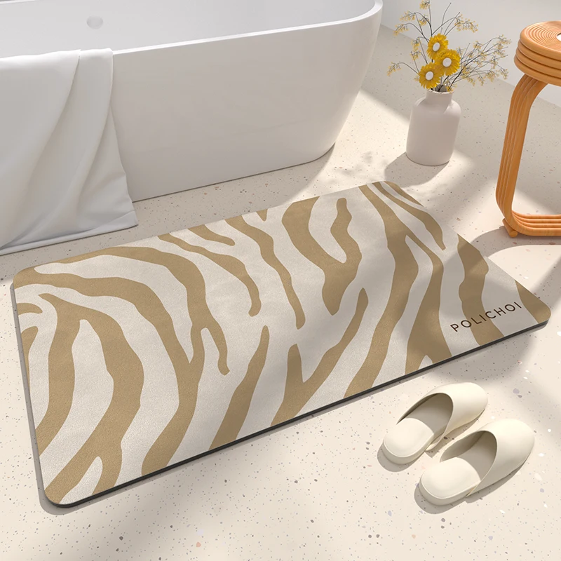 

Zebra Stripe Foot Mat Bathroom Super Absorbent Bath Mat Quick Dry Floor Mats Room Rugs Shower Carpet Entrance Doormat Washable
