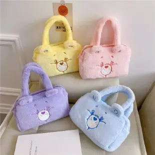 

Kawaii Miniso Care bears Comic Co Branded Series Plush Handbag with Colorful Embroidered Cute Bear Shoulder Bag Paired Girl Gift