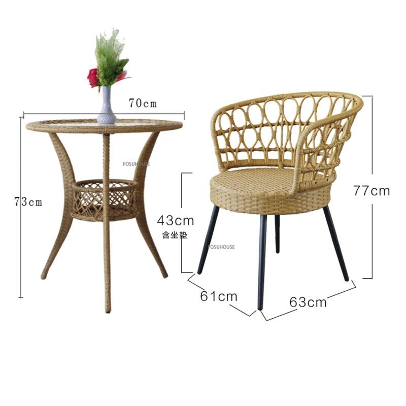 Description Picture 2 of itemNordic Rattan Chair Three Piece Set Combined Outdoor Furniture Leisure Homestay Chairs Balcony Garden Table Outdoor Furniture