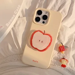 Korean Red Apple Graffiti Phone Case with Holder Lanyard - Soft Silicone Shockproof Cover - iPhone 12 Pro Max (With Holder Lanyard)