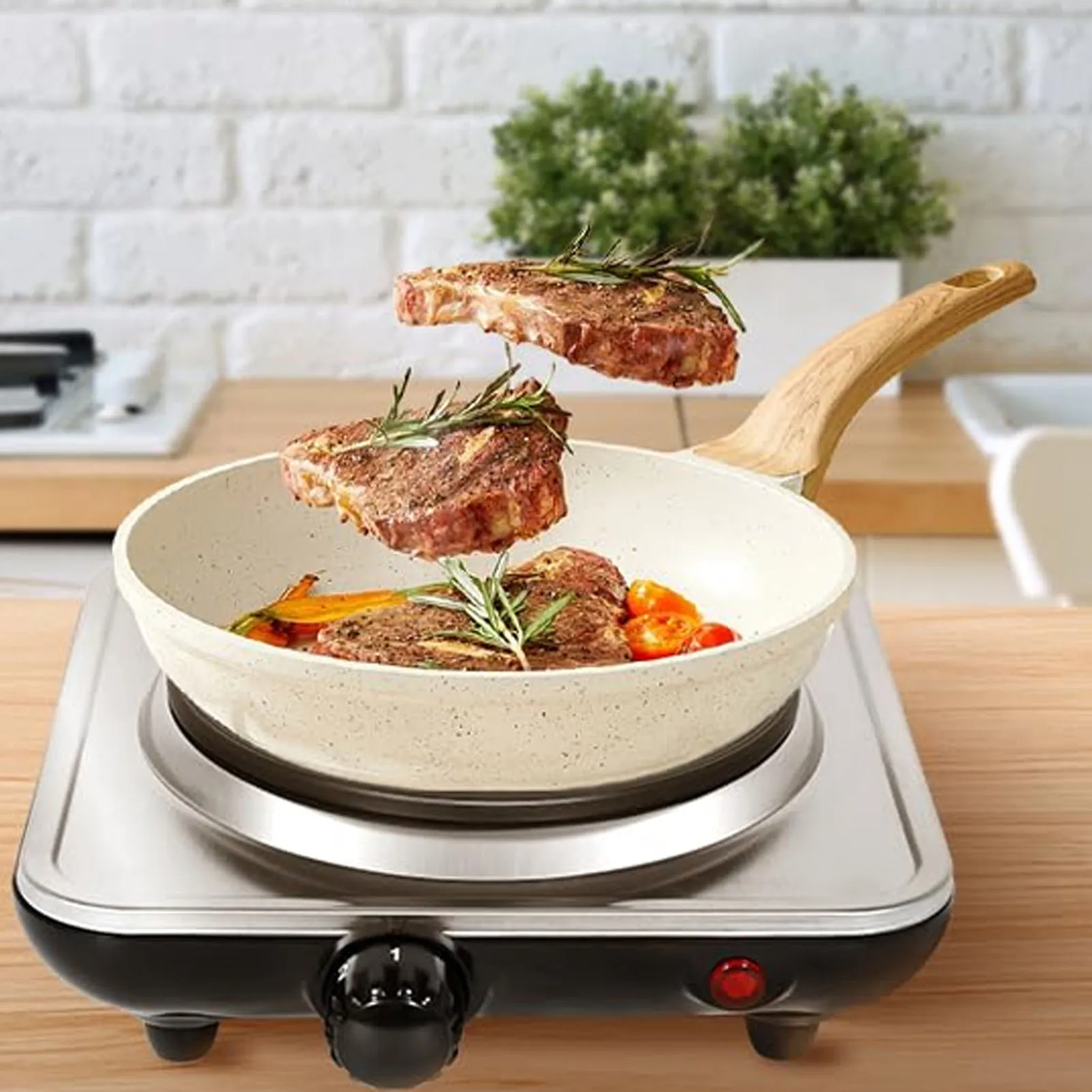 Electric Stove 1000W Electric Countertop Single Burner 5 Level Temperature Control Hot Plate for Cooking Stainless Steel Base
