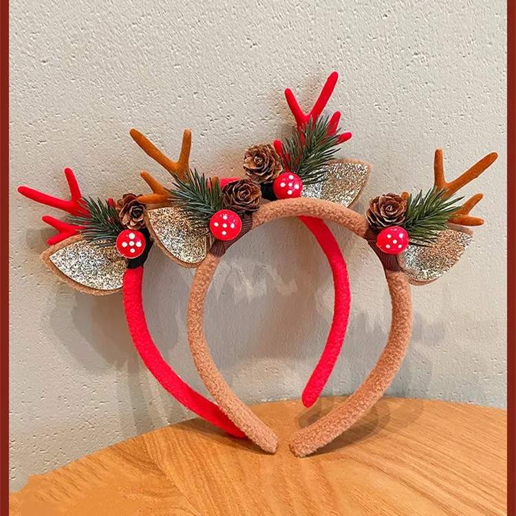 Description Picture 6 of itemChristmas Headband Reindeer Antlers Horn Flower Hair Band Clasp Headwear for Kids Adult New Year Navidad Party Halloween Cosplay
