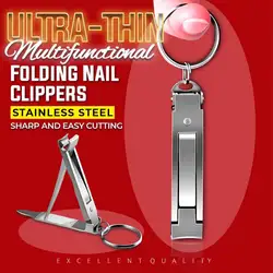 Coupe ongles multifonctionnel Ultra fin pliant, coupe orteils à main, en acier inoxydable, porte clés, manucure avec lime à ongles, pédicure aussi 