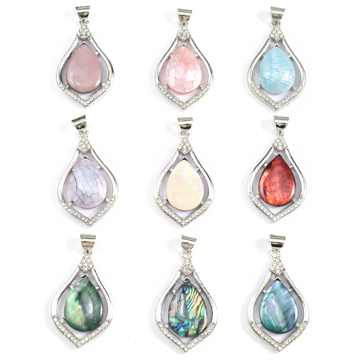 

5PCS Wholesale Colorful Natural Stone Freshwater Shell Pendant Water Drop Jewelry Making DIY Necklace Accessories Charm Gift