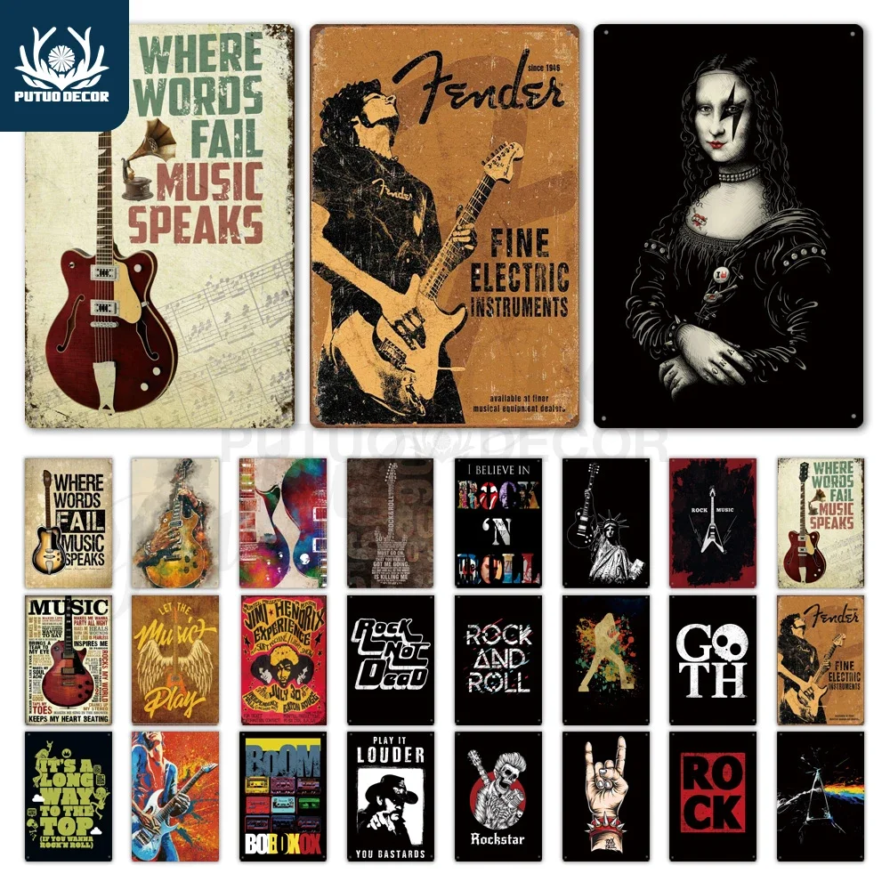 

Putuo Decor Rock & Roll Vintage Metal Sign Plaque Metal Tin Sign Metal Poster Retro Rock Wall Decor for Bar Pub Club Man Cave