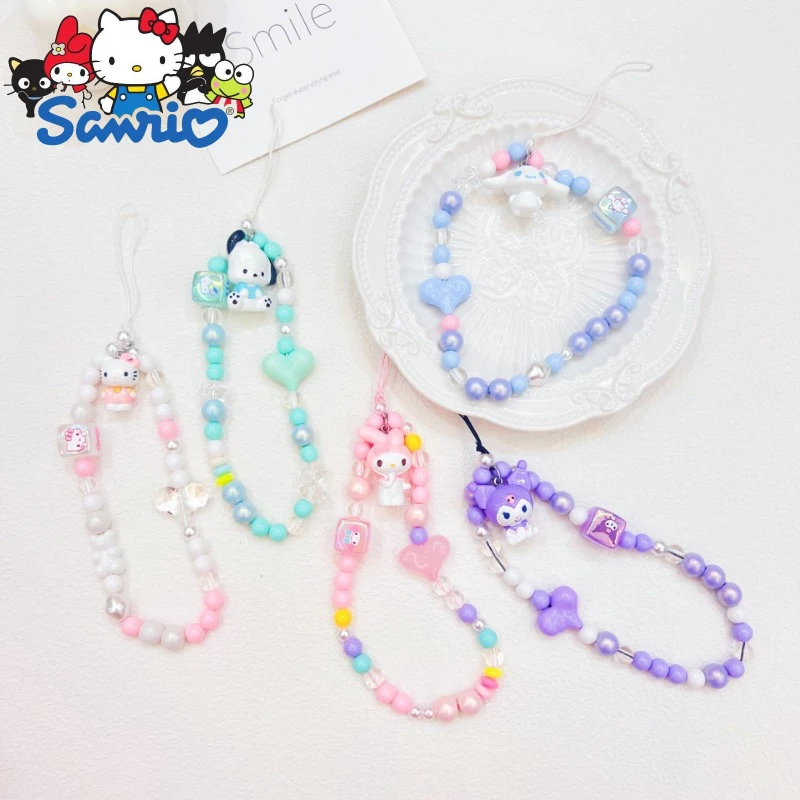 

Sanrio Mobile Phone Chain Hello Kitty Kuromi Mymelody Cinnamoroll Pachacco Pom Pom Purin Kawaii Mobile Phone Case Pendant Beads