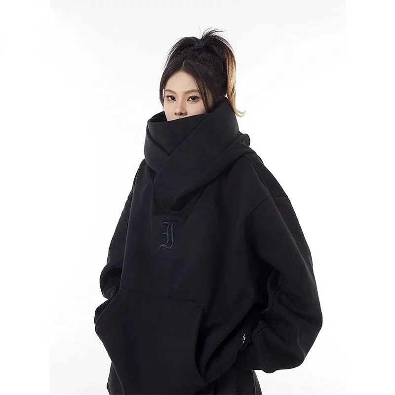 2024 New High Street Vide American Heavy Machinery I Hoodie Men's Fashion Brand Oversize Turtleneck Coat