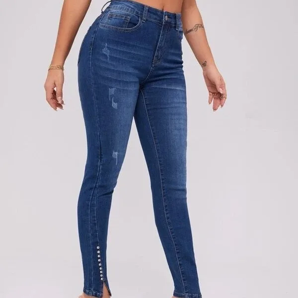 Women's Jeans Spring Autumn Ladies Slim Denim Print Stretch Pencil Pants For Women High Waist Stretch Jeans Pant Women Trousers 2