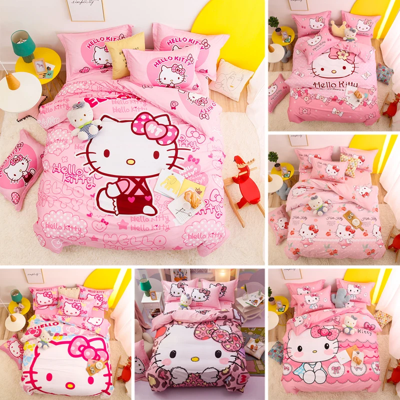 Sanrio Hello Kitty Pure Cotton Bedding Set Girls' Dormitory Sheet Duvet