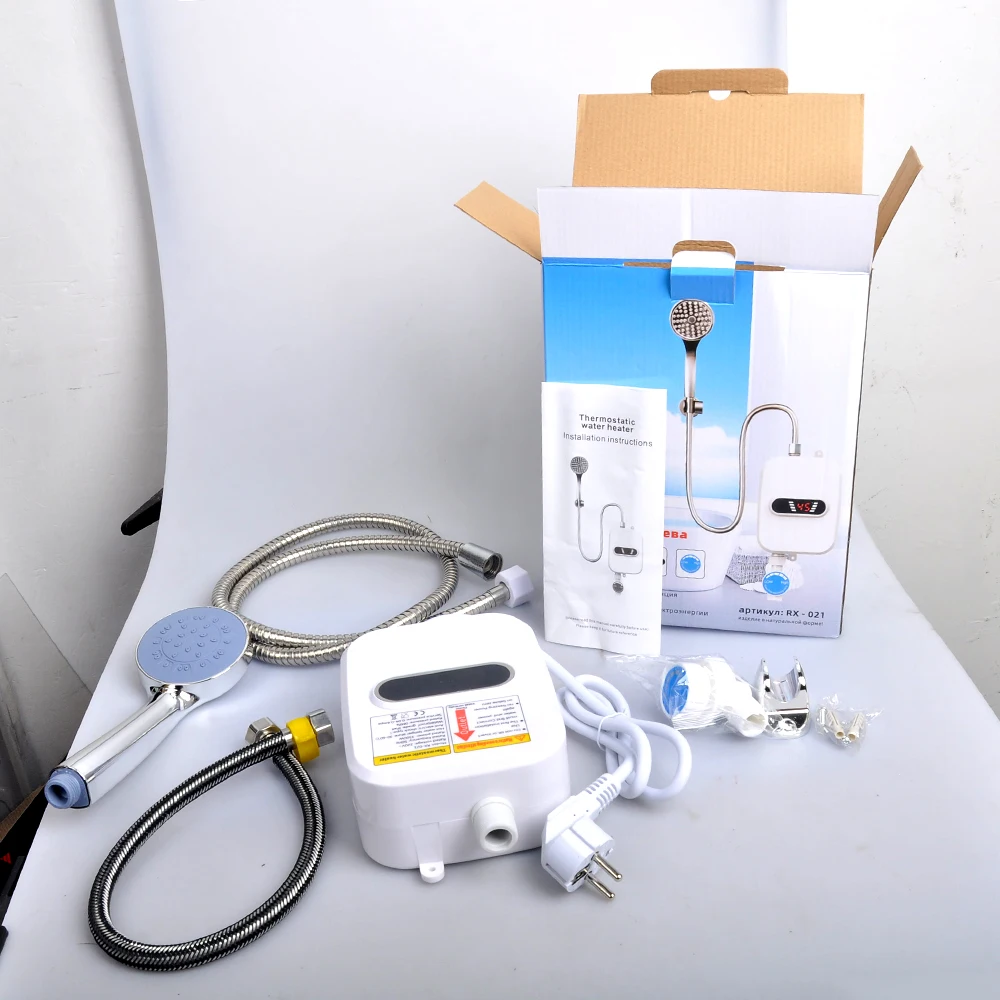 Electric Water Heater Instant Water Heater Shower Bathroom Faucet EU Plug Hot Water Heater 3500W Digital Display for Country House Cottage Hotel
