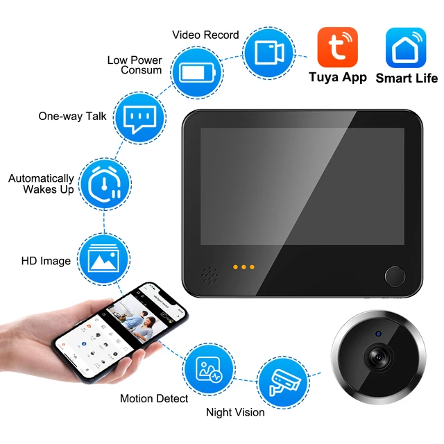 Wsdcam Smart 3MP Mini Digital Peephole Door Camera Wireless WiFi Infrared IR PIR Motion Detection Digital Viewer Doorbell 4