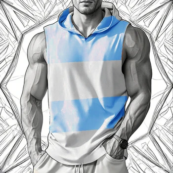 2025 summer new men's fashion sportswear gym fitness jogging hooded sleeveless t shirt loose large comfortable top