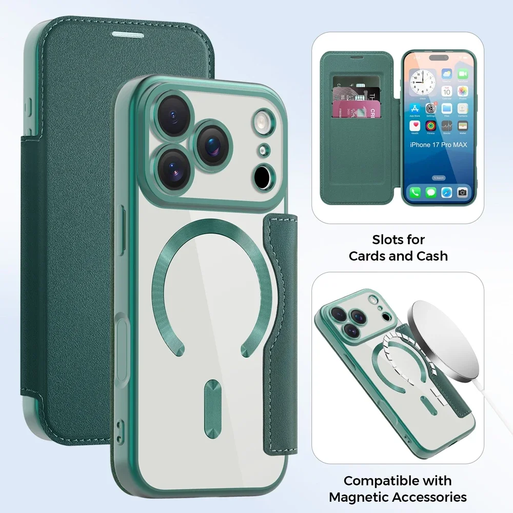 Premium Flip Leather Case with Card Holder and Magnetic Wireless Charging