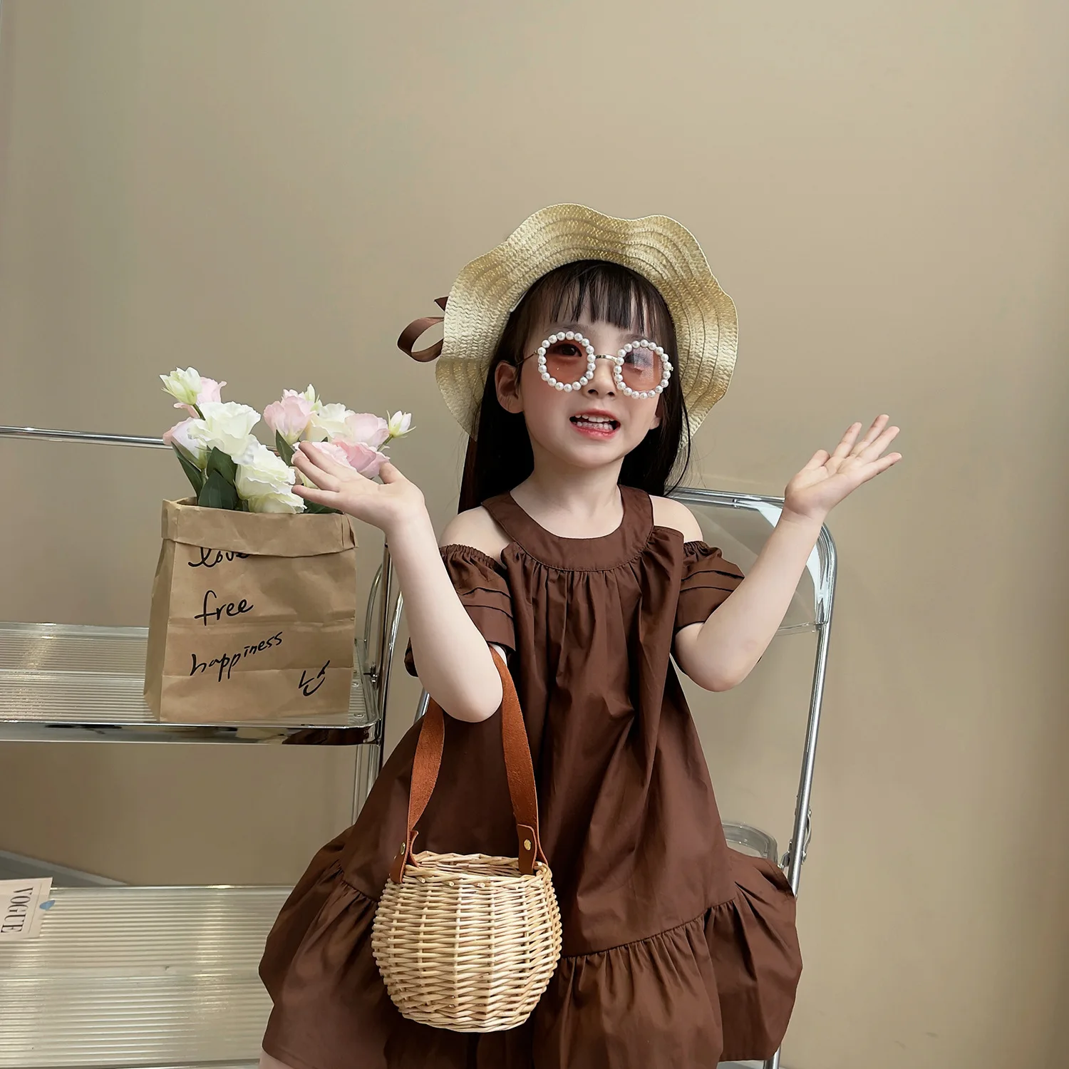 Short Sleeve Brown Dress For 2