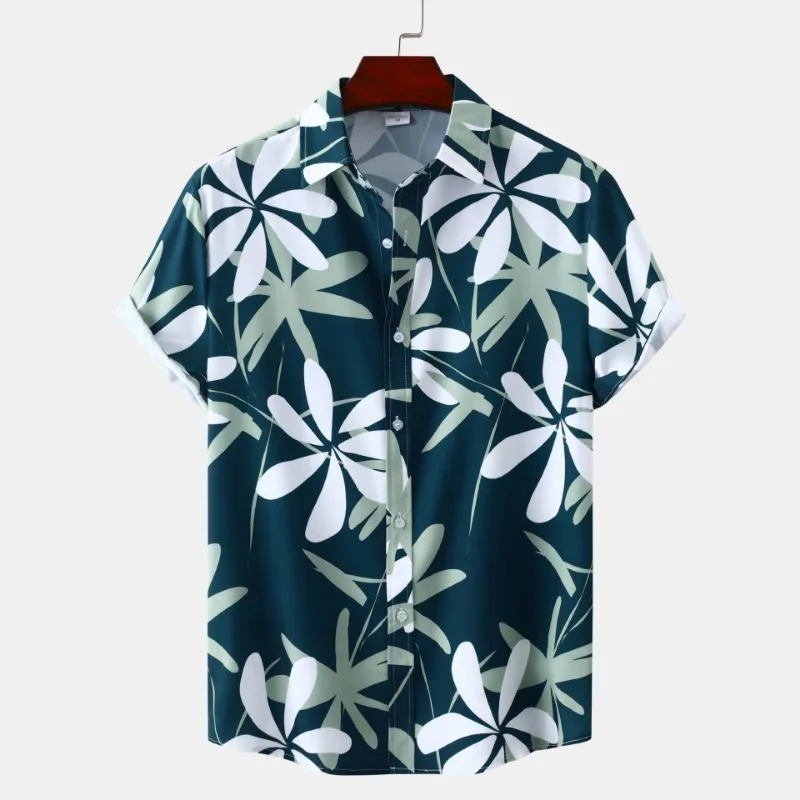 Camisas Para Hombre 2023 Summer New Men\'s Short Sleeve Flower Shirt Beach Vacation Hawaii Shirt