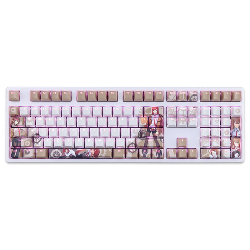 Chaves Conjunto Steins Gate Makise Kurisu Keycap Pbt Tintura Subbed Backlit Keycaps Anime Gaming Key Caps para Ansi 61 87 104 108 108 - Imagem 6