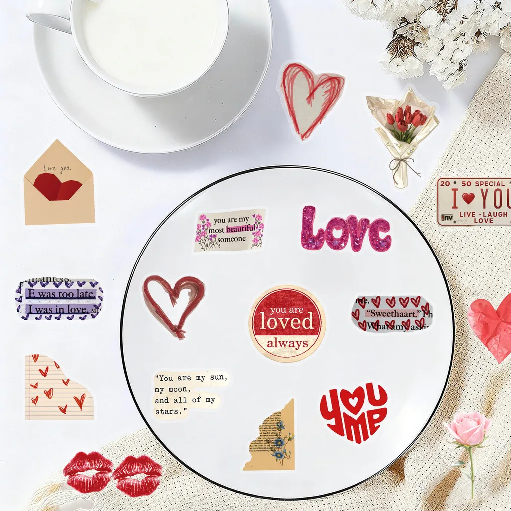 50 Stück Valentinstag-Liebes-PET-Aufkleber – mädchenhafte Doodle-Aufkleber für Tagebuch und Schreibwaren, Dekor, Anime Worlds Store – Detail 8