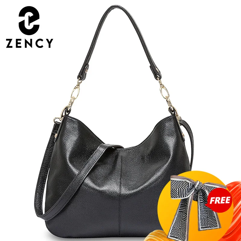 Zency 100 % echtes Leder, Qualität A+, Damen-Umhängetasche, modisch, schwarz, Messenger-Umhängetasche, Damen-Hobos, graue Tragetasche