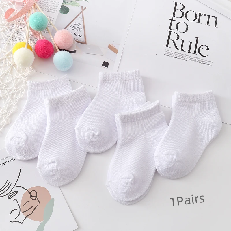 White children's short socks spring and summer pure cotton thin breathable sports socks for boys and girls 1-6Years