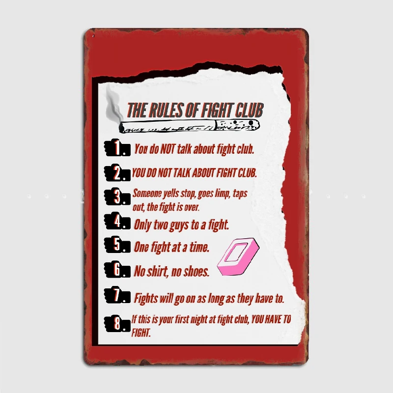 

Fight Club Rules Metal Sign Poster Designing Wall Cinema Garage Tin Sign Posters