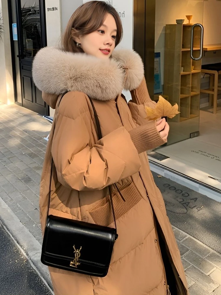 90% Long-Style Down Jacket Women Fall Winter 2023 New Long Sleeve Thicken Warm Loose Puff Jackets Chic with A Hood Coats