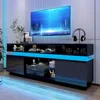LED TV Stand for 80 Inch TV, Modern Tall Entertainment Center with Storage, High Gloss Gaming TV Media Console with Glass Shelf 1