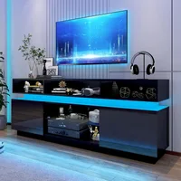 LED TV Stand for 80 Inch TV, Modern Tall Entertainment Center with Storage, High Gloss Gaming TV Media Console with Glass Shelf 1