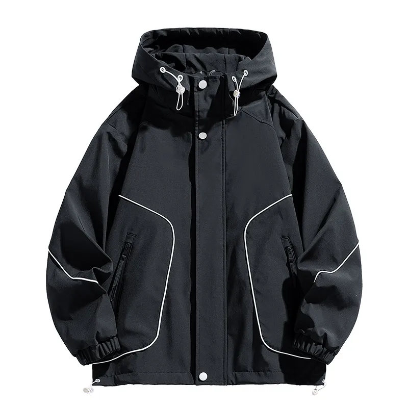oversized casual jacket men's trendy brand hooded loose work clothes outdoor fat man loose waterproof windproof assault jacket