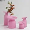 Matte Pink Glass Vase Decorative Flowers Arrangement Desk Decoration Irregular Bottle Mouth Flower Pots Floral Vase Modern Decor 1