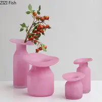 Matte Pink Glass Vase Decorative Flowers Arrangement Desk Decoration Irregular Bottle Mouth Flower Pots Floral Vase Modern Decor 1