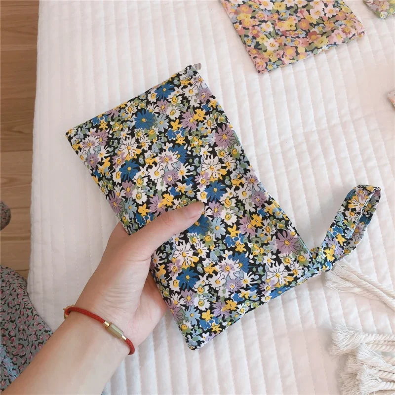 

Summer Fresh Floral Print Cotton Coin Purse Mini Storage Small Cloth Bag Headphone Bag Travel Cosmetic Pouch Make Up Storage Bag