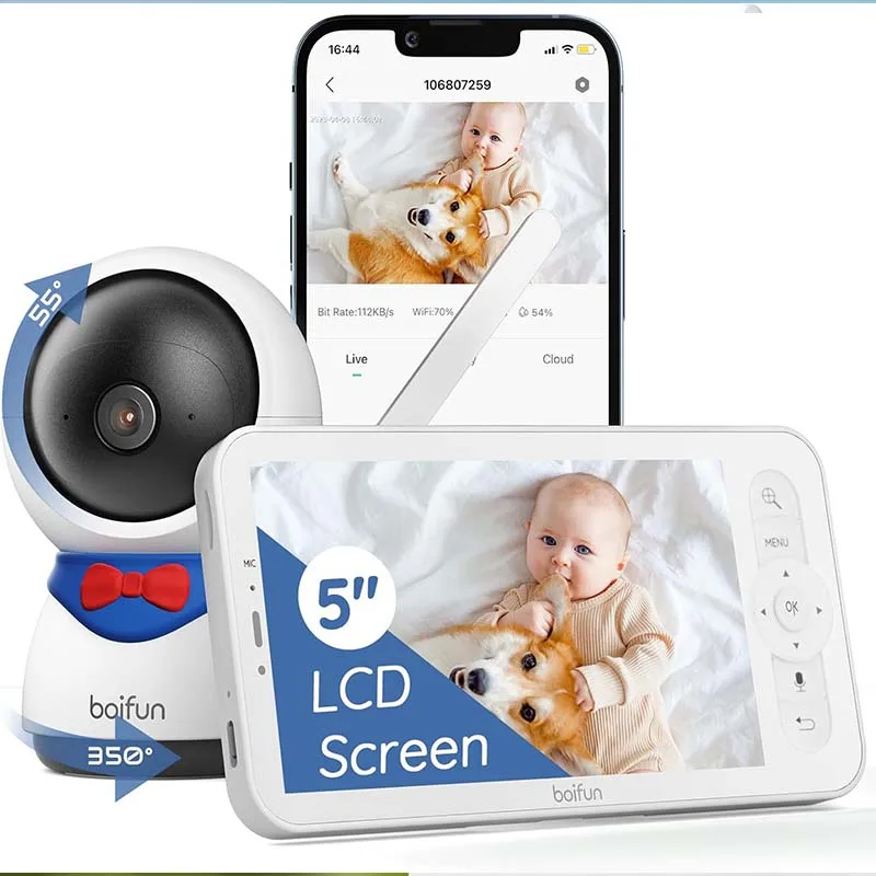 BOIFUN 1080P 5″ Baby Monitor Camera, PTZ 355°Camera Baby Motion Monitoring and Automatic Tracking, Monitor and Smartphone BOIFUN 1080P 5″ Baby Monitor Camera, PTZ 355°Camera Baby Motion Monitoring and Automatic Tracking, Monitor and Smartphone