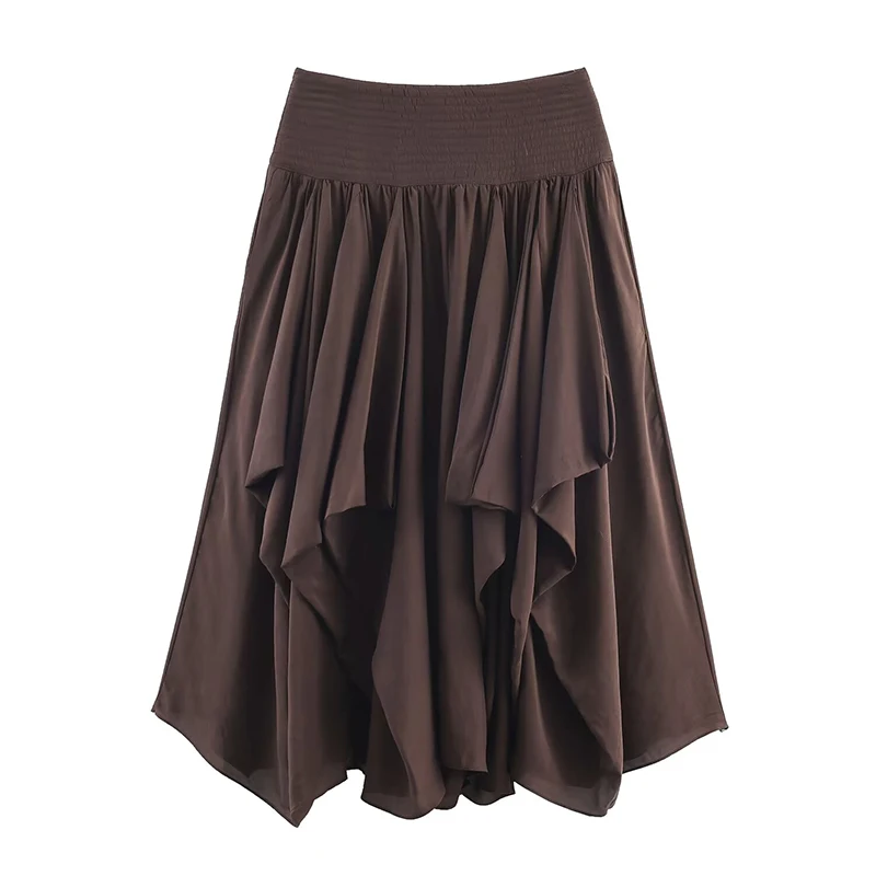 Ruffles Pleated Long Skirts For Women Fashion 2025 New Vintage High Waist Midi Skirt High Street Casual Chic Party Skirts