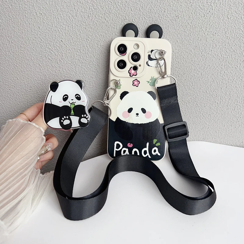 Universal Phone Case with Holder Rope and Ear Panda Design