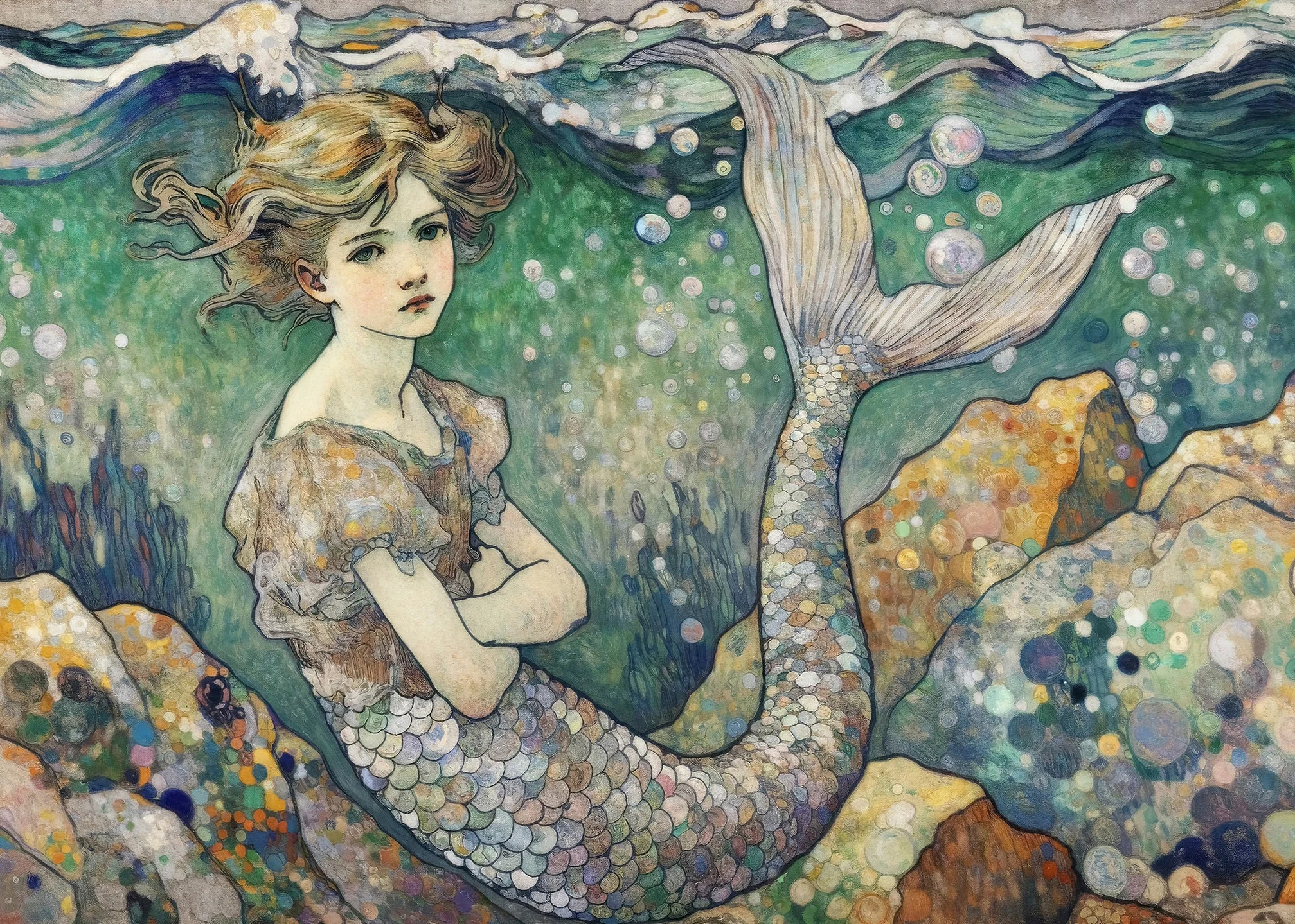 Submerged Elegance: Tranquil Merman Wall Art Decor