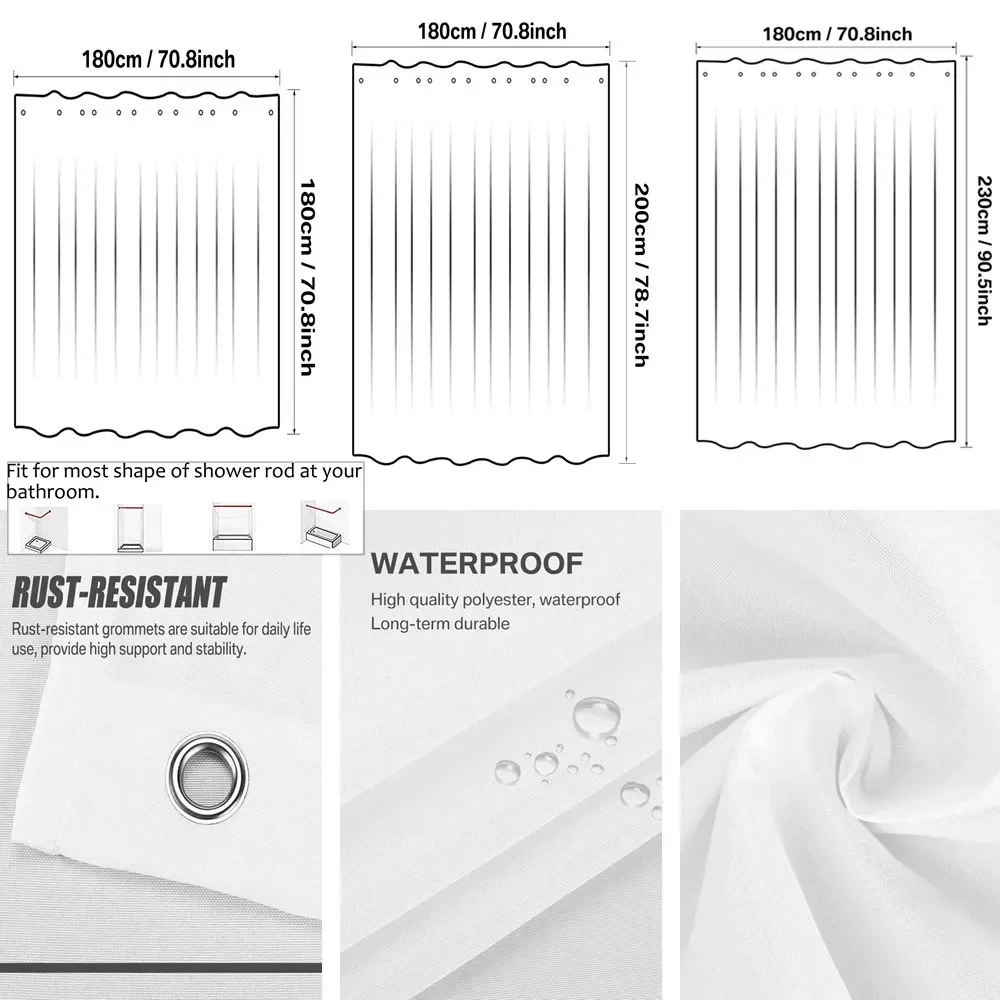 180-230cm Shower Curtains shower curtains Waterproof Heavy Duty Thick Fabric Bath Curtain for Hotel Bathroom Bathtub Solid White Private Cover