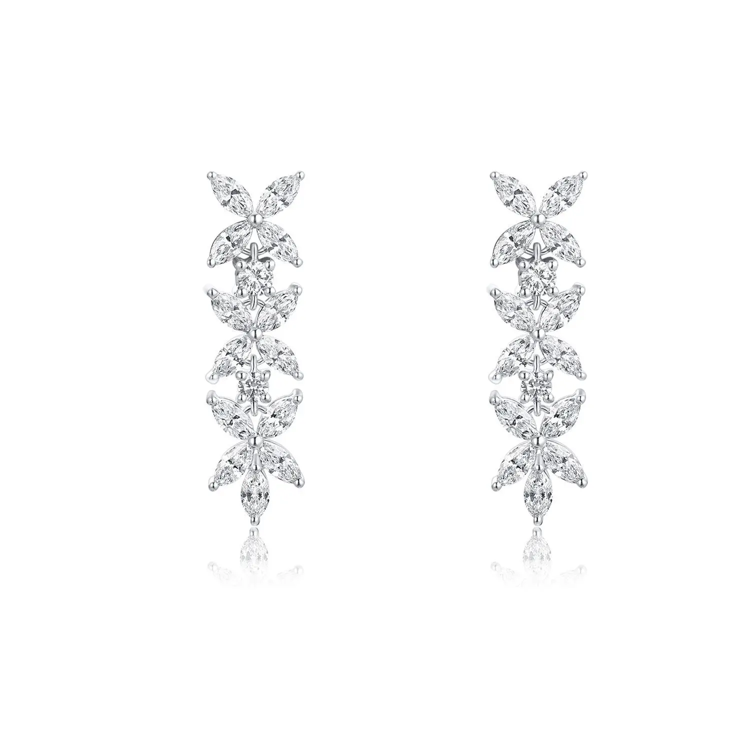 

NGIC/NGTC Certificated Romantic Sweet Flower Lab Grow Diamonds Drop Earrings 18K White Gold Fashion Wedding Ear Jewelry