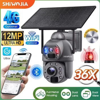 SHIWOJIA 36X ZOOM 12MP 4G SIM Solar Camera Outdoor 360° Wireless WIFI Battery Security Cameras with Solar Panel PIR Night Vision 1