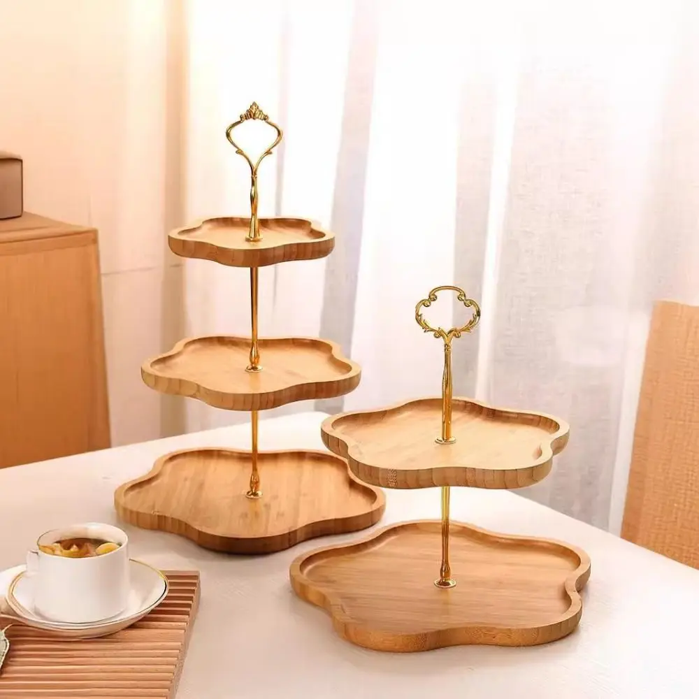 Large Capacity Multi-layer Fruit Tray Flower-Shaped Eco-friendly Fruit Display Plate Easy to Clean Bamboo Display Stand Holiday 4