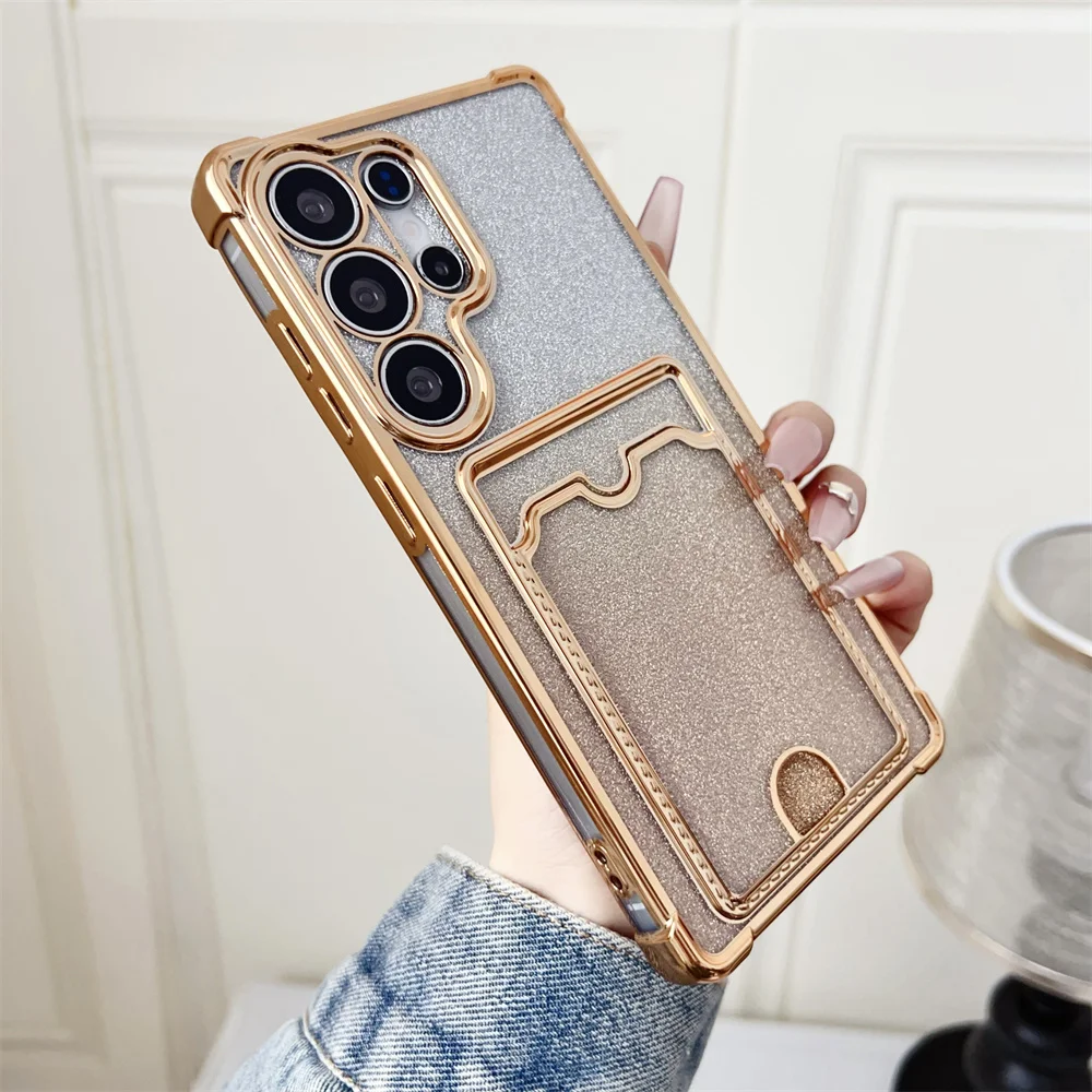 Glitter Gradient Plating Card Holder Phone Case - Stylish and Protective Back Cover