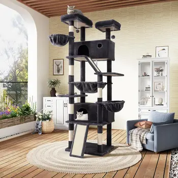 81in Multi-Level Tall Cat Tree Tower for Indoor Kitties/Larger Cat Condo Furniture with Hammock/Cozy Pussycat Perches 1