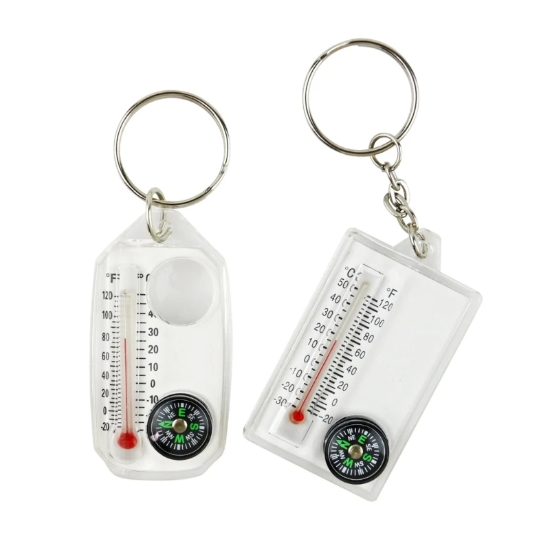 

Small Compasses Thermometer Keychain, Mini Pocket Sized Keyring Gear for Camping
