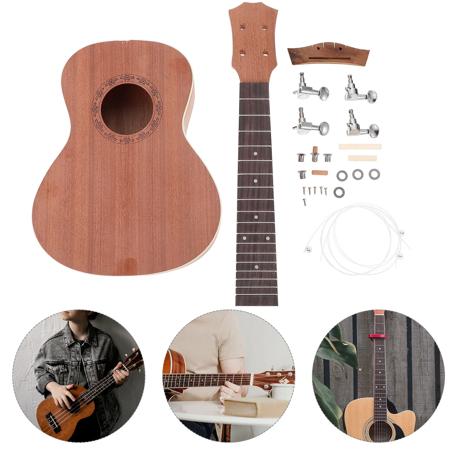 

Ukulele Guitar Musical Set: Ukulele Strings Fingerboard DIY Materials Early Educational Learning Musical Instrument Plaything